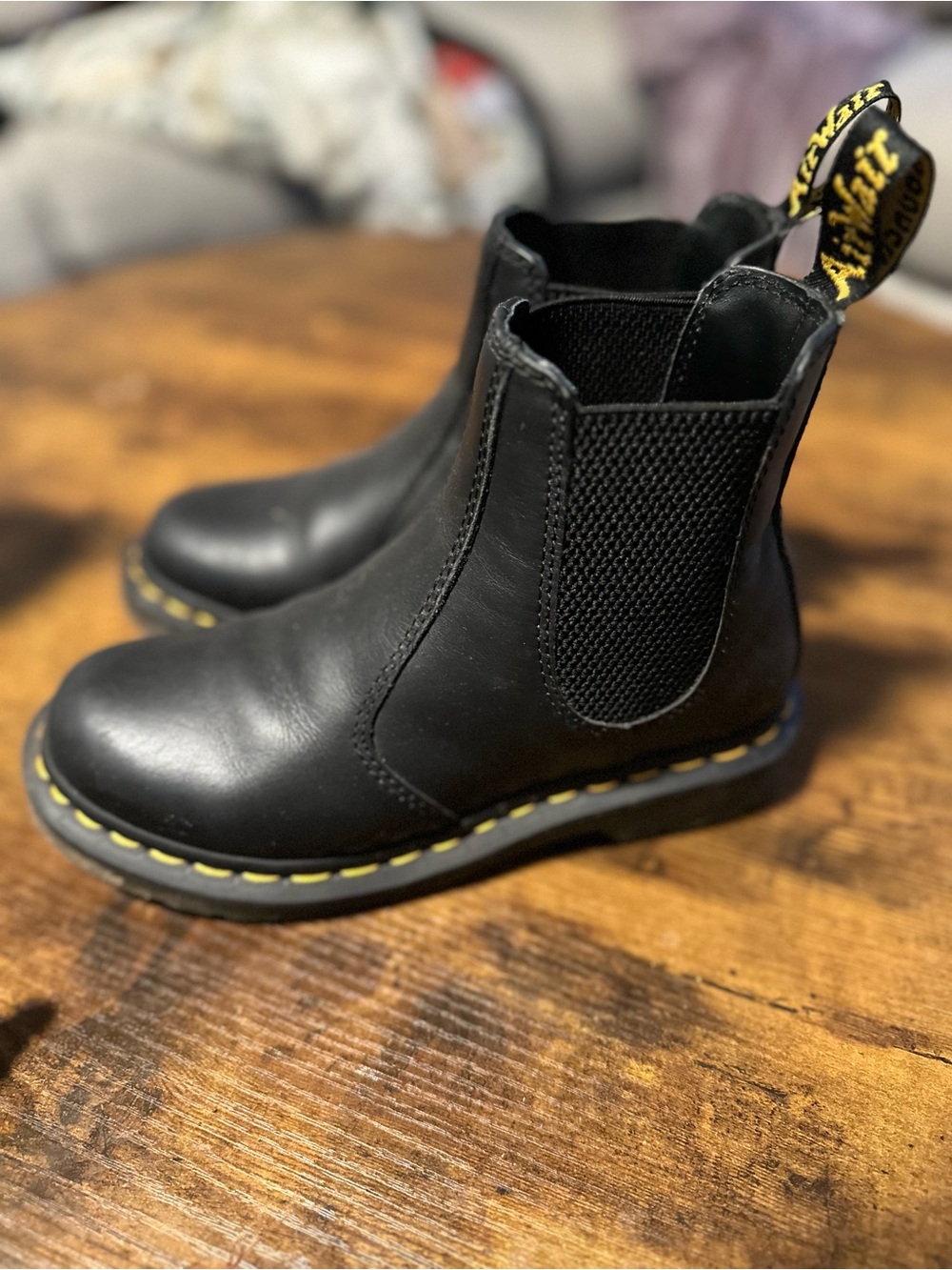 Dr. Martens Black Leather Chelsea Boots with Yellow Stitching and Heel Loop - Picture 2 of 4